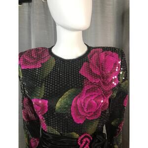 Vintage LIANCARLO for Bergdorf's Black Silk Floral Gown Sz 10
